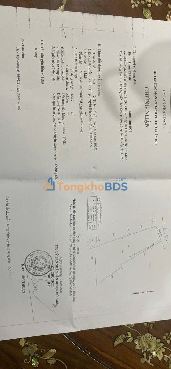 Đất nền Tân Hiệp 14 Hóc Môn 182m² 2 tỷ - Sổ đỏ chính chủ