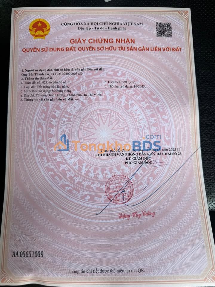 Đất nền Dĩ An An Bình 6000m² 15 tỷ - Sổ đỏ chính chủ