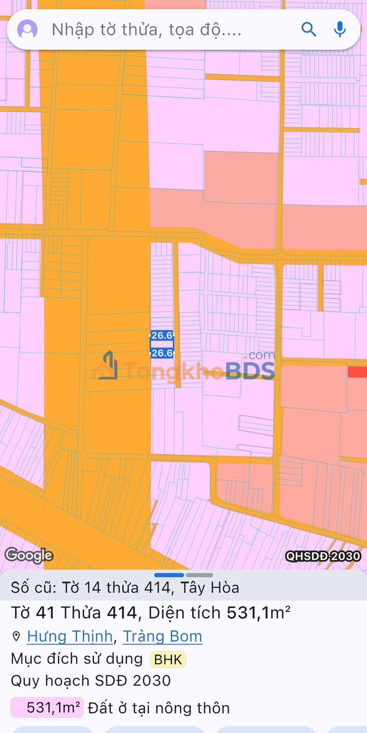 Đất Tây Hòa Trảng Bom 531m2 2.76 tỷ - Sổ đỏ chính chủ