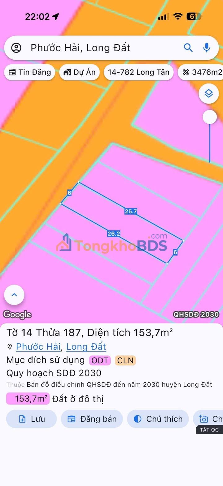 Đất nền Phước Hội 154m² 1.2 tỷ - Đất thổ cư 100%