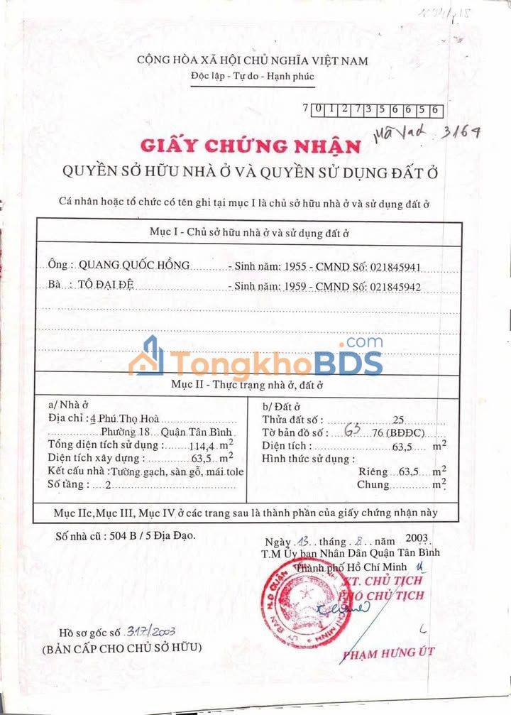 FrontHouse Phú Thọ Hòa 63m² 13.005 tỷ – Mặt tiền kinh doanh đỉnh