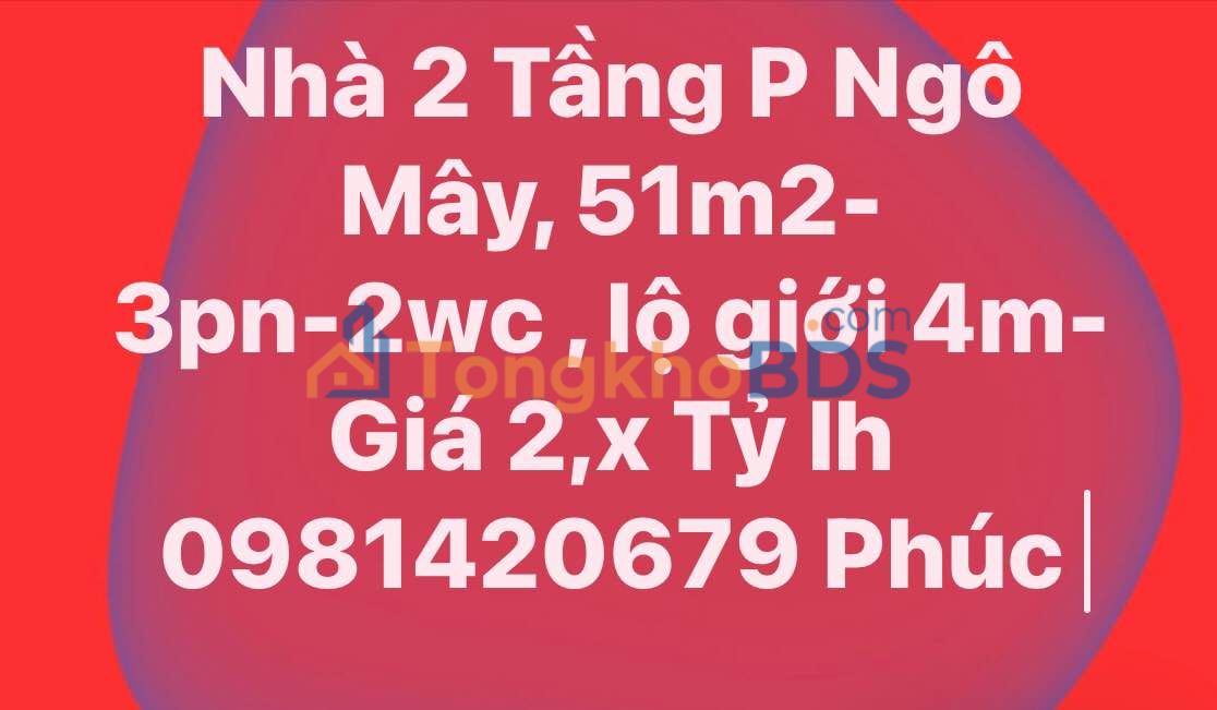 Nhà Phường Ngô Mây Quy Nhơn 51m² giá 2 tỷ - Ô tô vào tận nhà