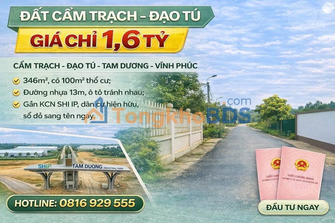 Đất Cẩm Trạch Đồng Tĩnh 346m² 1,6 tỷ - Đầu tư dài hạn