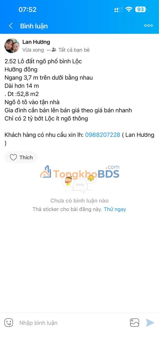 Đất Bình Lộc Hải Dương 52m² giá 2 tỷ - Sổ đỏ chính chủ