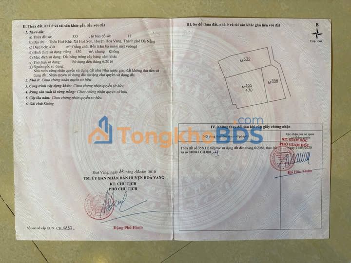 Đất vườn Hòa Khê Hòa Phong 430m² 700 triệu - Sổ hồng rõ ràng