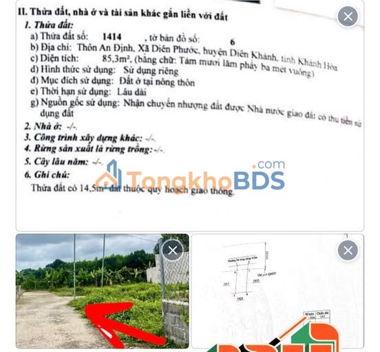 Đất nền Diên Phước 85m² 800 triệu - Sổ đỏ chính chủ