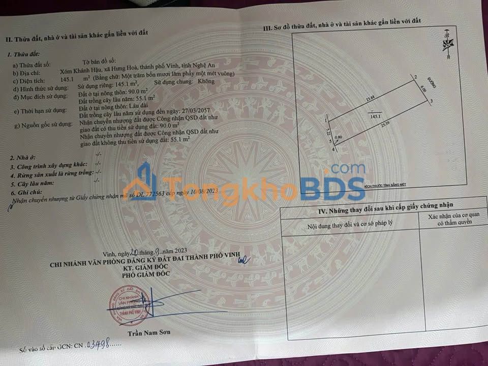 Đất Xóm Khánh Hậu Vinh 145m² 2,5 tỷ - Xây dựng tự do