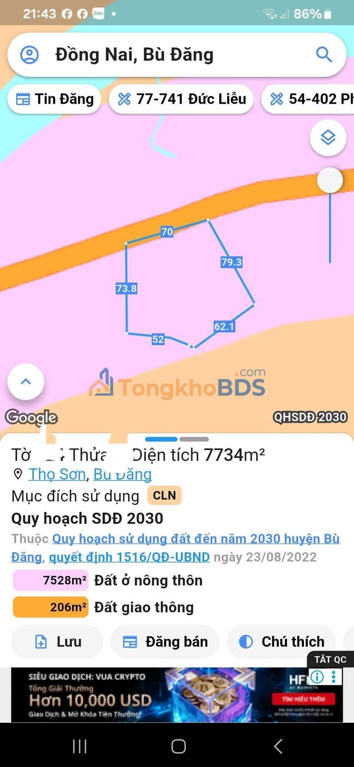 Đất nền Thọ Sơn Bù Đăng 2.772m² giá 1 tỷ - Sổ đỏ chính chủ