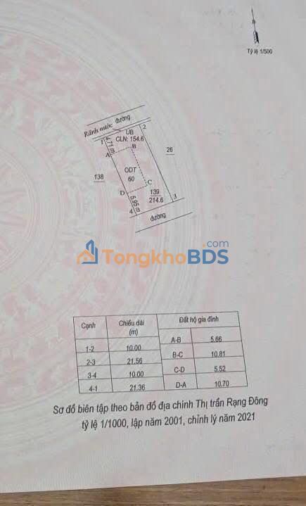 Đất nền Rạng Đông 215m² 1 tỷ - Sổ đỏ chính chủ