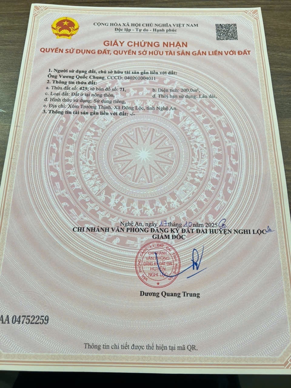 bán đất nghi trường , trục chính đường đức thiết 