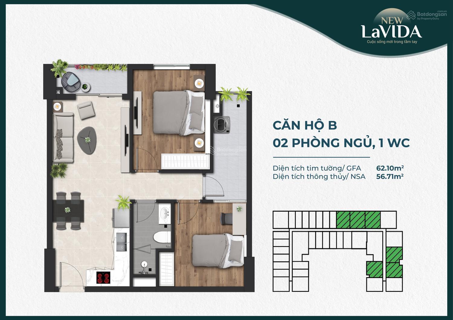 Căn hộ New Lavida Dĩ An 62,1m² giá 5.5 triệu - Không gian sống thoải mái!