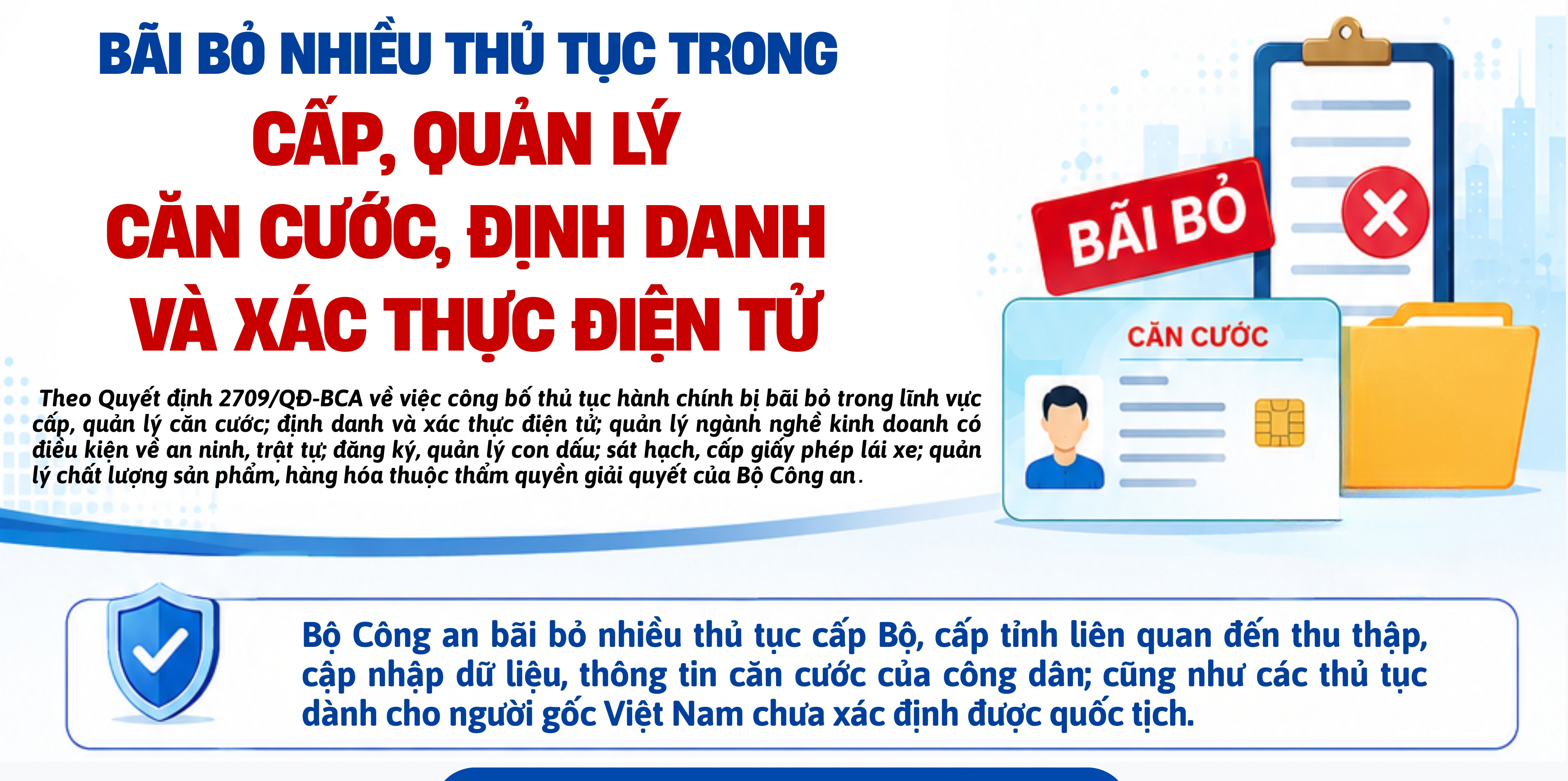 Bãi bỏ 11 nhóm thủ tục về Căn cước, định danh và xác thực điện tử