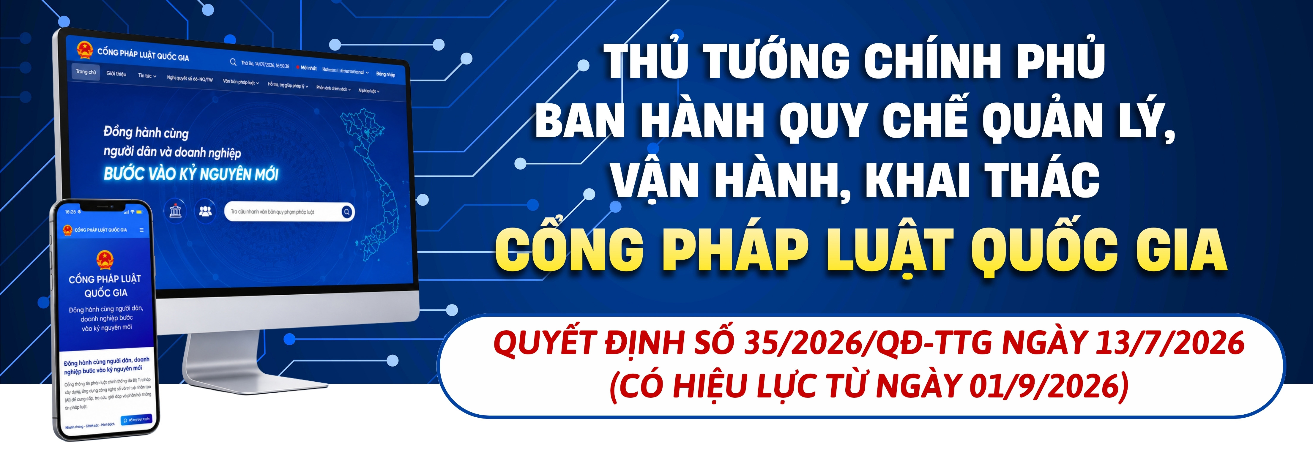 THỦ TƯỚNG CHÍNH PHỦ BAN HÀNH QUY CHẾ QUẢN LÝ, VẬN HÀNH, KHAI THÁC CỔNG PHÁP LUẬT QUỐC GIA