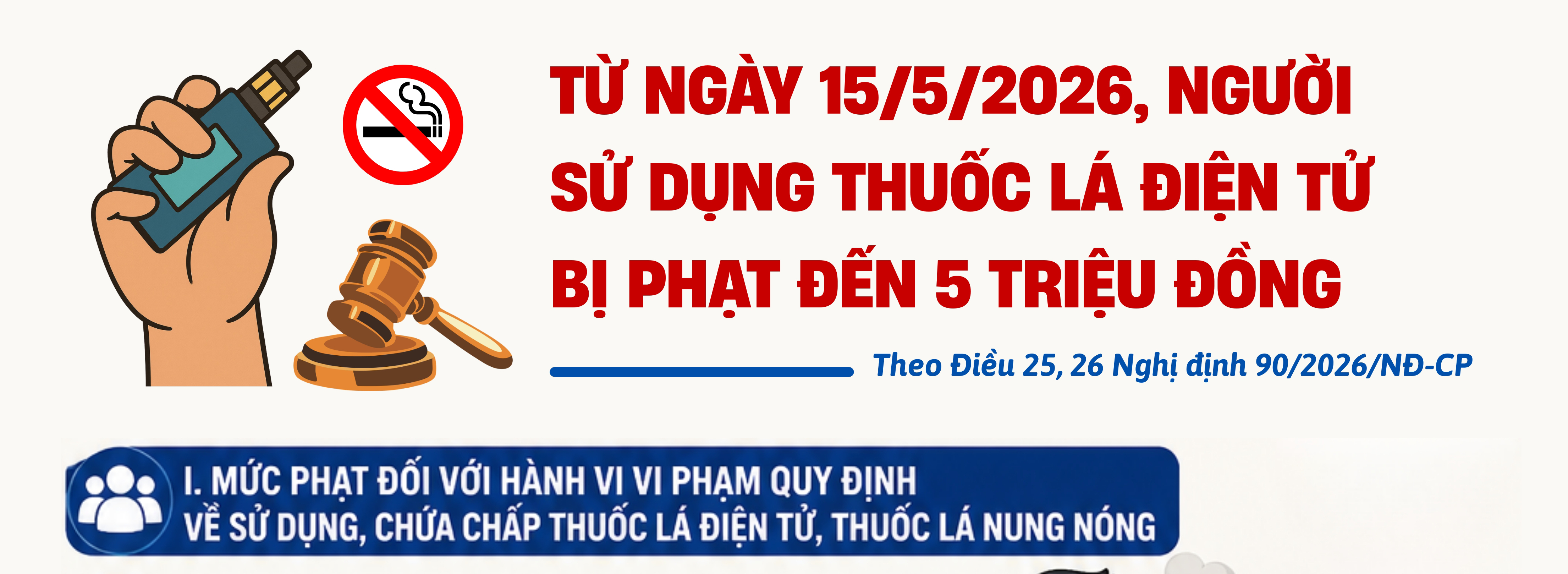 Từ ngày 15/5/2026, người sử dụng thuốc lá điện tử bị phạt đến 5 triệu đồng!