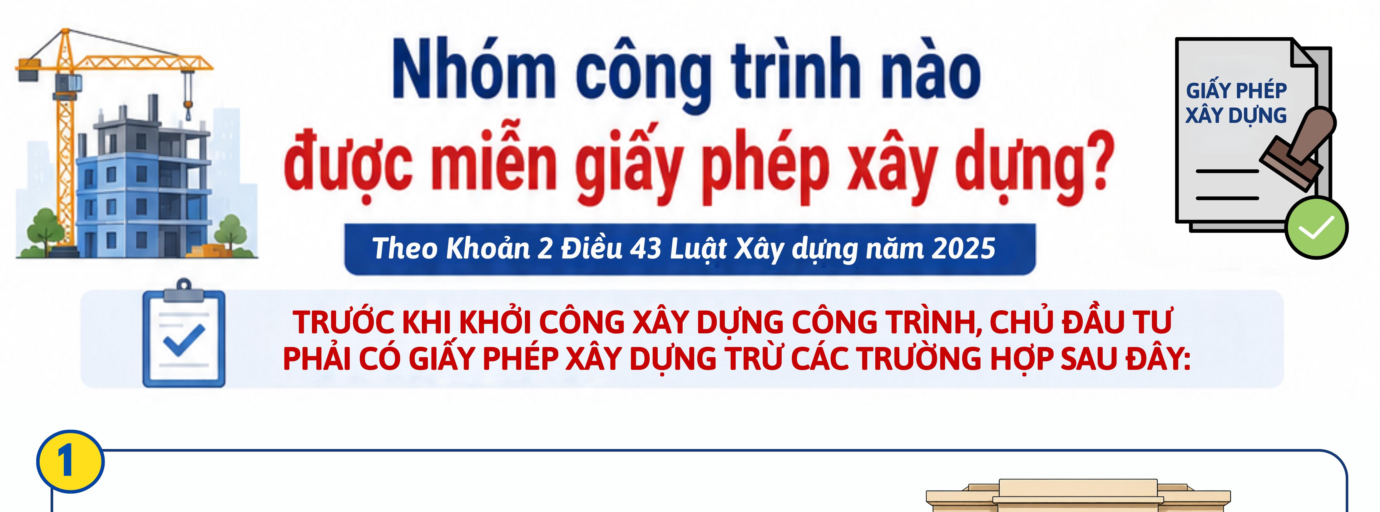 Nhóm công trình nào được miễn giấy phép xây dựng?