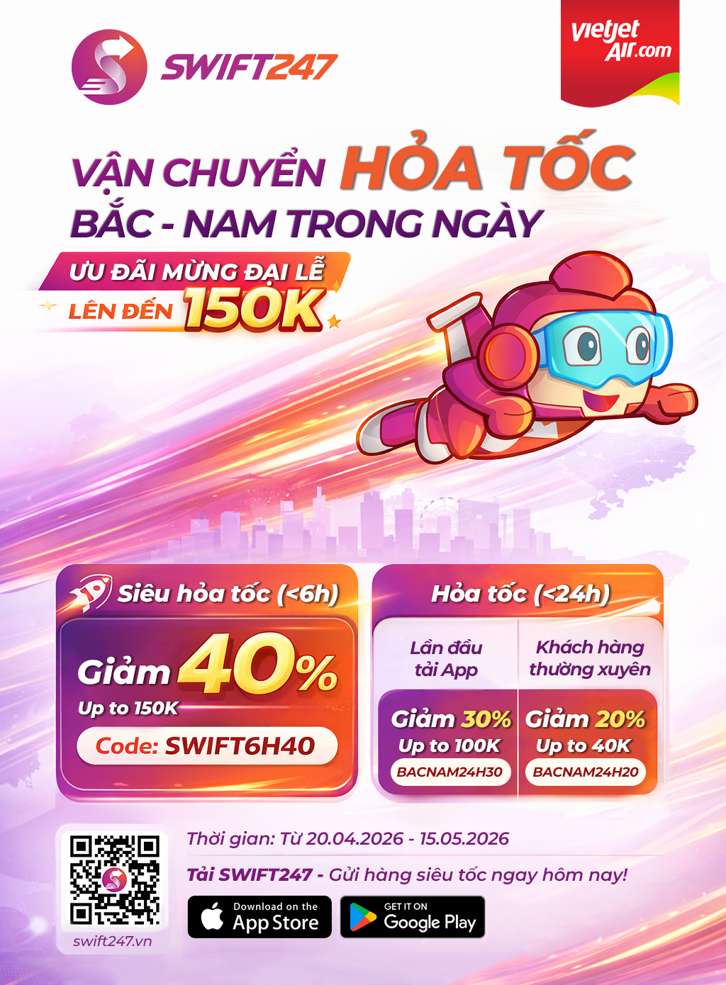 CHƯƠNG TRÌNH KHUYẾN MÃI SWIFT247 MỪNG ĐẠI LỄ 30/4 - TẶNG VOUCHER LÊN ĐẾN 150K